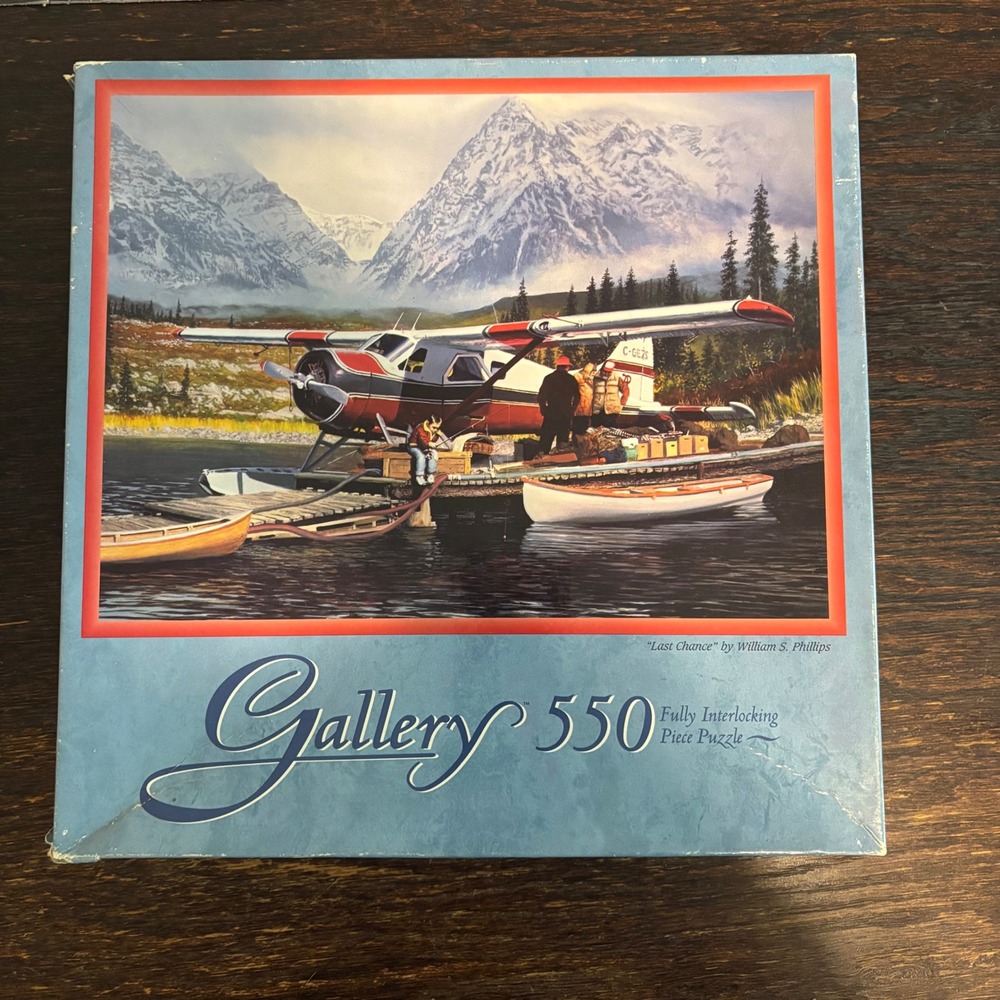 Milton Bradley Gallery 550 Jigsaw Puzzle Blue Floatplane Mountains